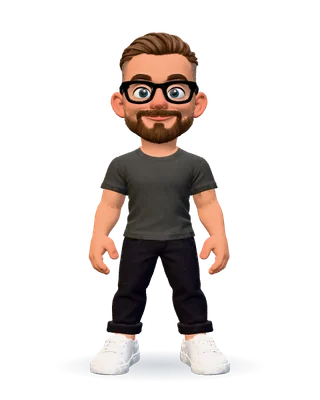 Chibi avatar of Chris with black glasses, a beard and a grey T-shirt